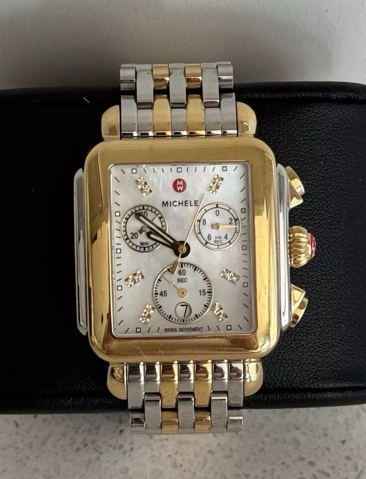 Michele Deco Two-Tone 18K Gold Diamond Dial Watch