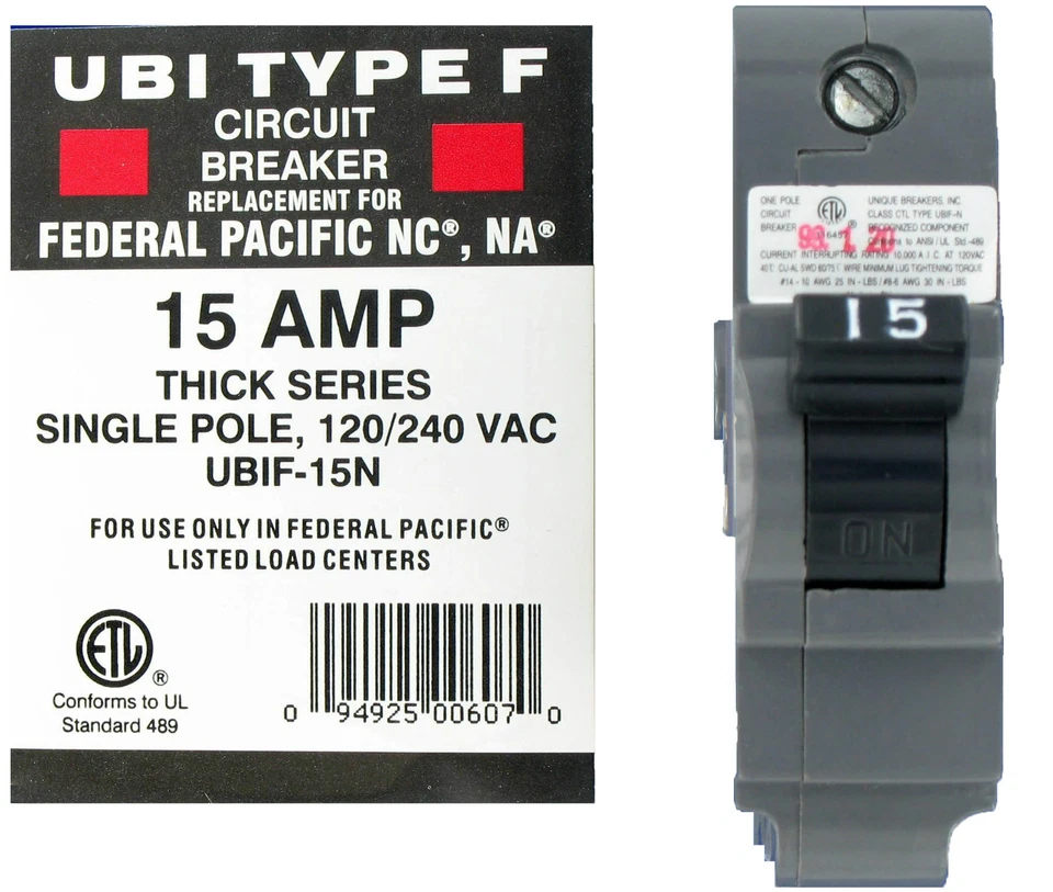 UBI Replacement for Federal Pacific 1P 15A NA Breaker #UBIF-15N