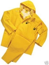 3-PIECE HEAVY DUTY YELLOW RAINSUIT 35MM SIZES S THRU 8XL NEW W/HOOD/PANTS/JACKET