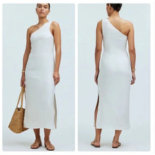 Madewell One-Shoulder Midi Dress 14 NWT White Stretch NQ624 Bridal Linen Resort