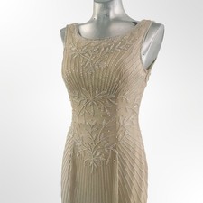 Adrianna Papell Sleeveless Beaded Godet Gown in Nude/Champagne