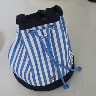 Tommy Hilfiger Striped Drawstring Crossbody Bag Small Blue White Black