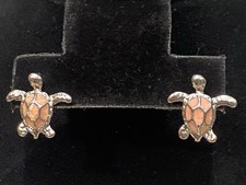 Silver Pink SEA TURTLE Stud Earrings