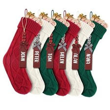 6PACK 18Inch Cable Knitted Christmas Stockings, 6Pack Green,red,white