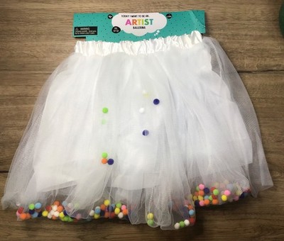 Toddler Girls' Pom-Pom Ballerina Pull-On Dress Up Tutu Skirt White 3T-5T 