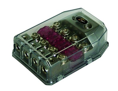 Stinger SHD821 Chrome Midi Fused Distribution Block (2) 1/0 Or 4 Gauge Inputs