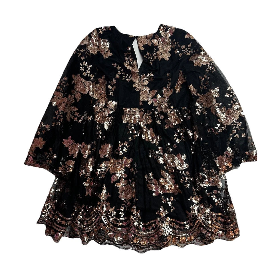 Vestido D&M Plus 2XL Lentejuelas Floral Malla Negro Dorado Fiesta Boda Invitado Vestido Foto 2 de 4