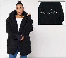 By Jill Martin Regular Sherpa Embroidered Hooded Lounger Black XL/1X A702607