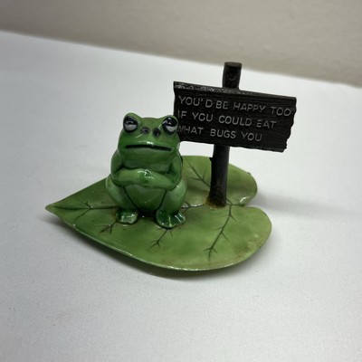 Small Frog on Lilypad Youd Be Happy If You Could Eat What Bugs You vtg