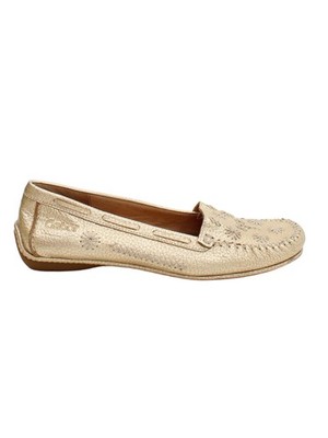 Gabor flache Damenschuhe UK 6,5 gold geblümt 100% Leder Halbschuh