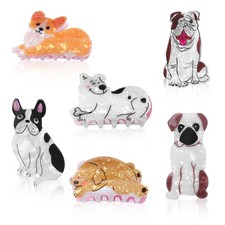 6 PCS Dog Cellulose Acetate Hair Claw Clips Small Short Long Hair Women