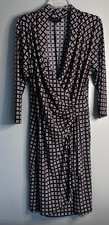 Karen Kane Women's Faux Wrap Dress 3/4 Sleeve  Black Geometric Print Size XL