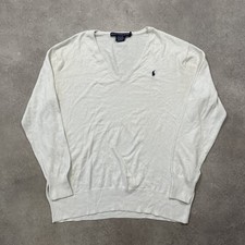 Ralph Lauren Sport Jumper Men's XL Vintage V-Neck Cotton Blend Sweater, White