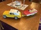 Tonka Yellow Jeep Toy w/ Trailer & Red/White Boat, White Top