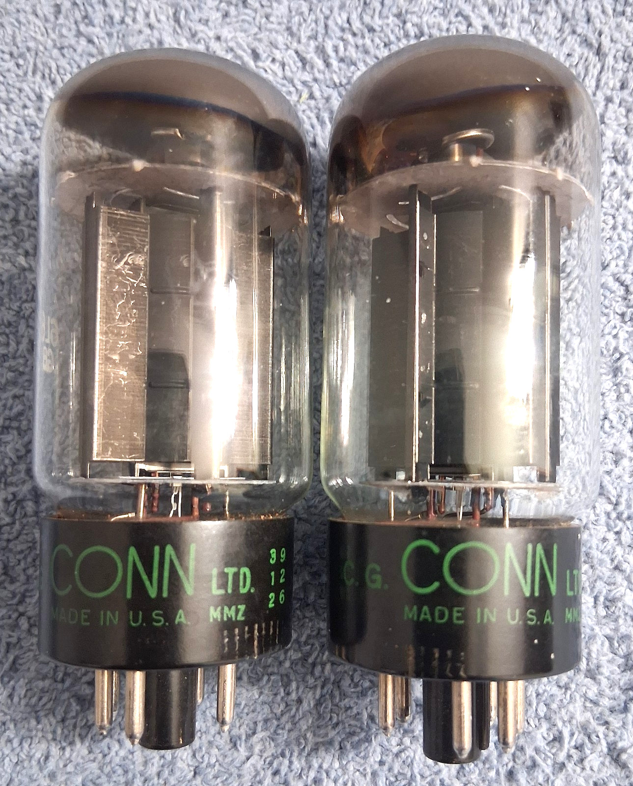 2 Sylvania/Conn  6L6GB Output Tubes - Black Plates - Matching 1959 Dates
