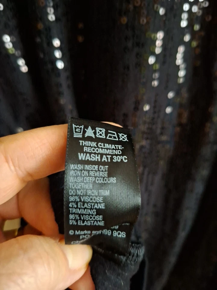 M&S Black Jersey Sequined Occasion Party Blouse Size 24 - Image 4 of 4