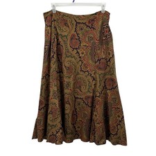 Vintage Ralph Lauren LRL Paisley Silk Maxi Skirt 16W Gold Purple Classic Western