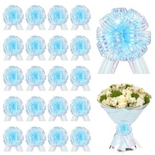 20 PCS Light Blue Organza Clear Gift Wrapping Pull Bows Present Ribbon