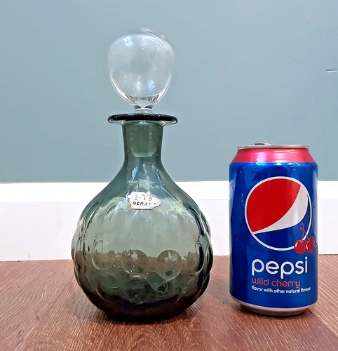 BLENKO Art Glass # 715 Charcoal Gray BUBBLE 8" Decanter Bottle MYERS MCM "AS IS"