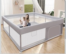Gray Portable Foldable High Fence Mesh Play Pen 50x50x27" for Infant Toddler