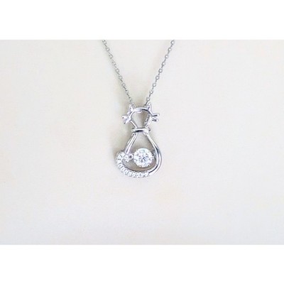 Sterling Silver Dancing Stone Kitty Cat Pendant & 925 Chain Necklace 18''