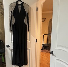 Macy’s Xscape, Elegant Black Evening Dress with Silver Accents/beaded.