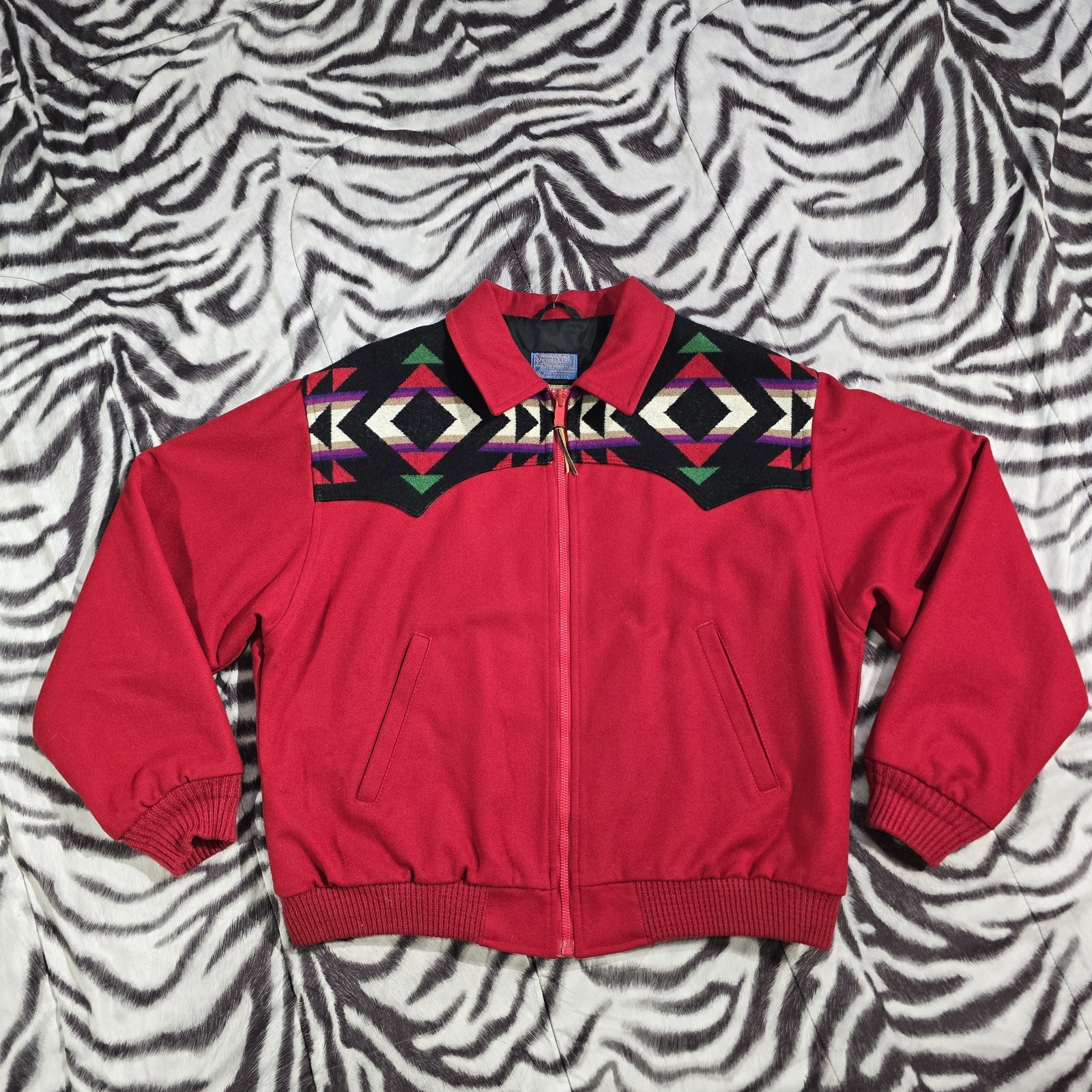 Pendleton wool varsity red jacket aztec geometric… - image 1
