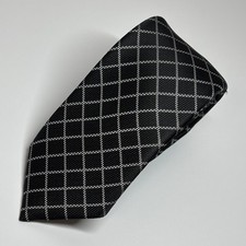 Alfani Necktie Men OS Black Silver Grid Pattern Geometric Tie Formal Classic