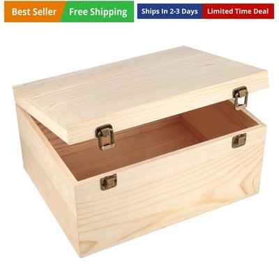 Extral Large Wooden Box, 13 x 10 x 6.5 inch Natural Unfinished Pine Wood Boxe...