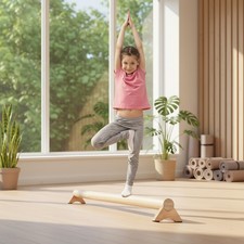 40" Beech Wood Balance Beam Gymnastics Training for Kids  Adults, Flexibilit...