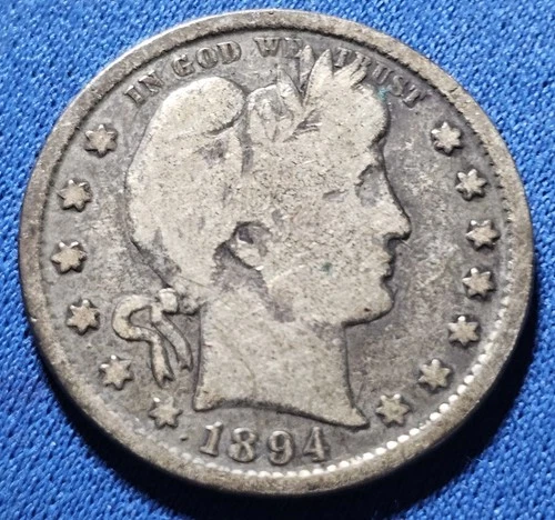 A 1894-S Barber Silver Quarter
