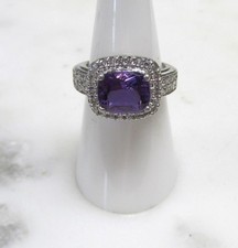 Unknown Purple  Clear Stone Sterling Silver Cocktail Ring Sz 6.75  6g  7-A392