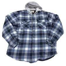 Wrangler Authentics Men's Blue Plaid Quilted Lined Hooded Flannel Shirt, Sz L