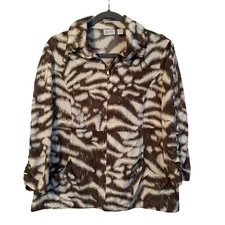 Zenergy By Chicos Womens Brown & White Abstract Jacket Size Medium jacket