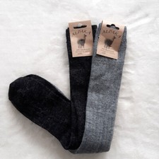 2 pairs ladies knee socks soft alpaca extra soft 100% wool grey 35 to 42