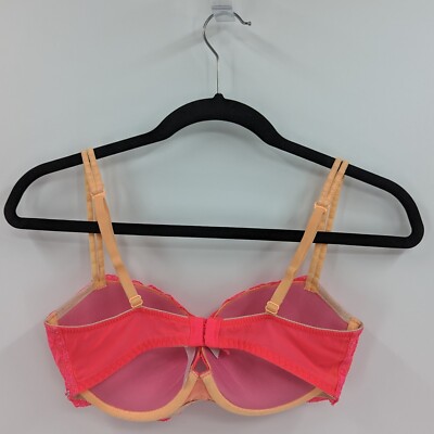 Victoria's Secret PINK Bra 34D Bright Pink Orange Lace Date Push