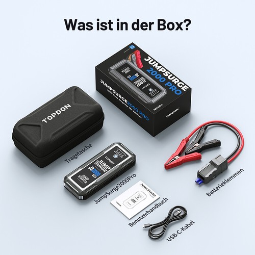 TOPDON JS2000 Pro 2500A Starthilfe Jump Starter Ladegerät Booster Powerbank 3IN1 - Bild 11 von 13
