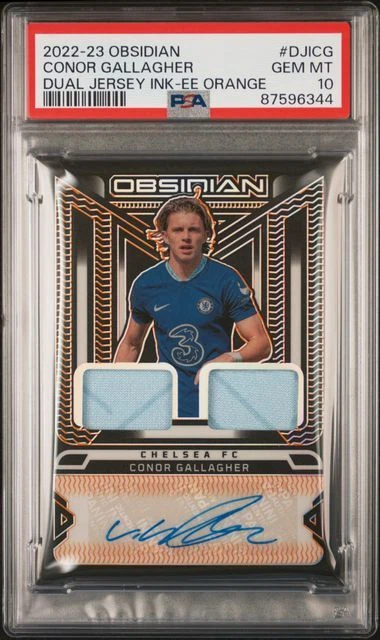 CONOR GALLAGHER 2022-23 OBSIDIAN DUAL JERSEY ORANGE AUTO /75 PSA 10 GEM POP 1/1