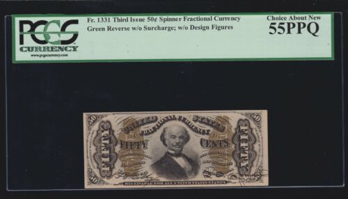 US 50c Fractional Currency Note Green Back w/o Design Figures FR 1331 PCGS 55PPQ - Picture 1 of 2