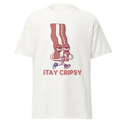 Stay Crispy Mens Classic T-Shirt Bacon Coffee  Pot Weed Joint Red Eyes Funny Tee