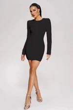 New Women’s Long Sleeve Backless Bodycon Dress Black Small