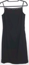 Ann Taylor 100% Wool Dress Black Sz 8  Beaded Straight Tank Pencil Formal 