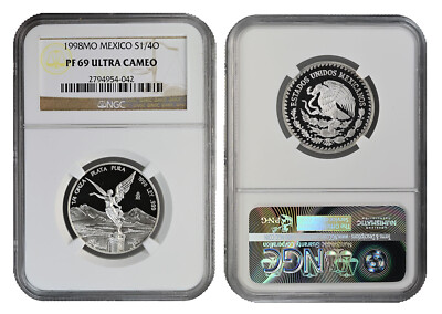 1998 Mexico Silver Proof LIBERTAD 1/4oz. NGC PF69UC Mtg.300 Rare