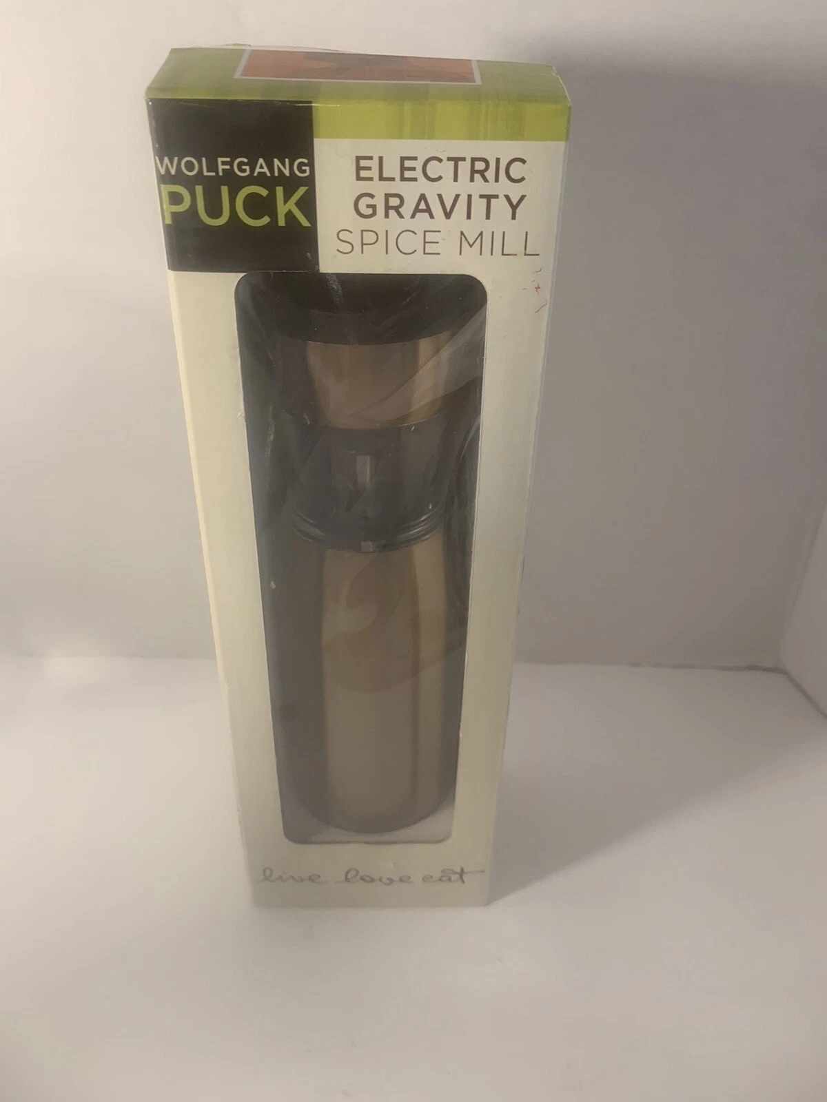 Wolfgang Puck Electric Gravity Pepper Spice Mill Metallic Gold Grinder