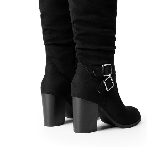 Lässige kniehohe Damenstiefel klobiger Blockabsatz seitlicher Reißverschluss Kniehohe Stiefel - Bild 11 von 22