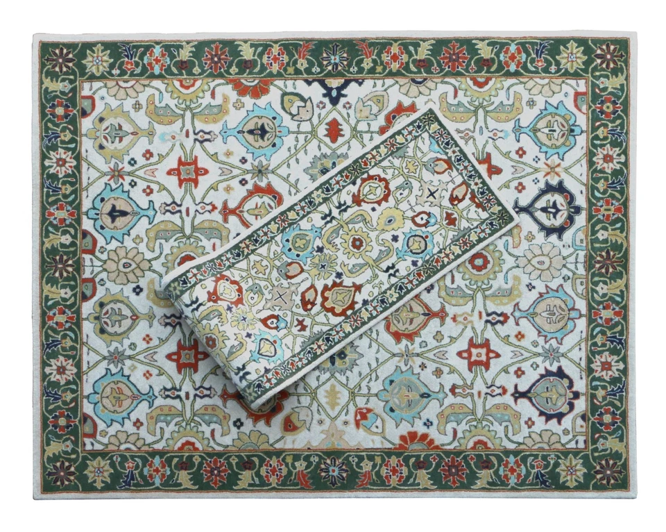 Alfombra de lana acolchada con borde verde Colorromace Catherine diseño tradicional Foto 4 de 4