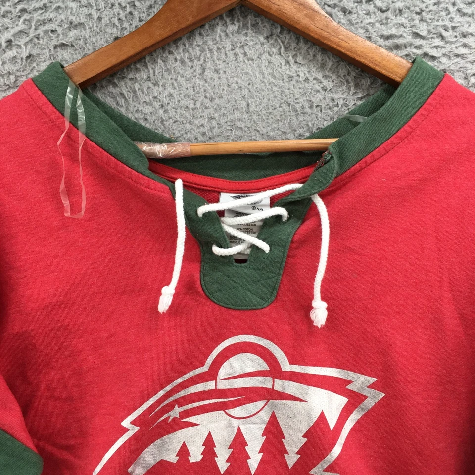 NHL Minnesota Wild рубашка женщин M 8/10 красный зеленый длинным рукавом пуловер галстук спереди - Изображение 3 из 4