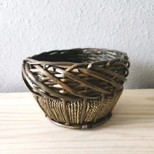 Vintage Wicker Jute Basket Planter Woven Natural Decorative Fruit Bowl Display 