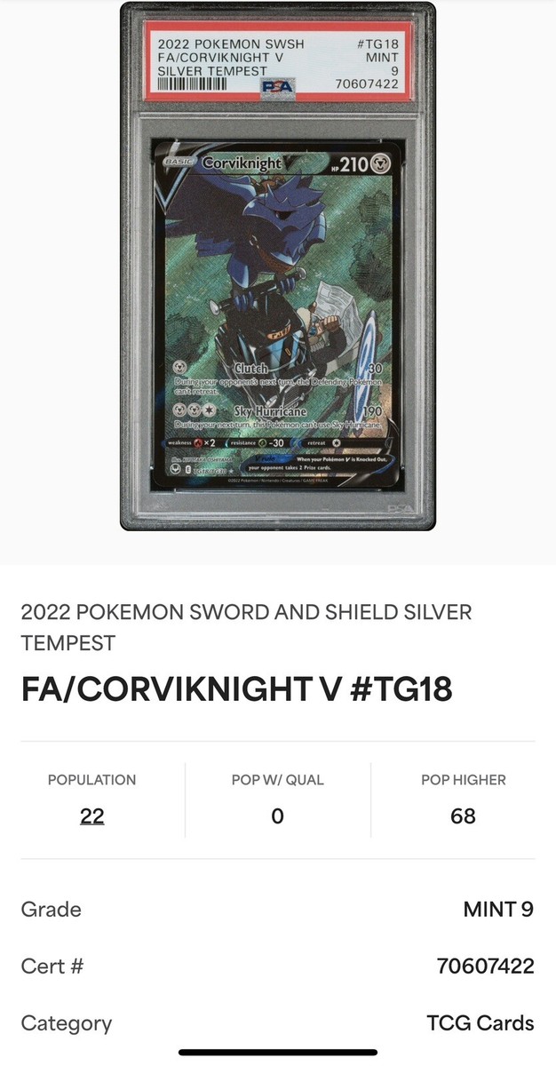 Corviknight V Full Art TG18 Silver Tempest Pokemon TCG Mint PSA9 |  eBay