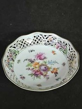 Vintage Schumann Dresden Line Bouquet Flower Pierced Bowl 9"D Reticulated